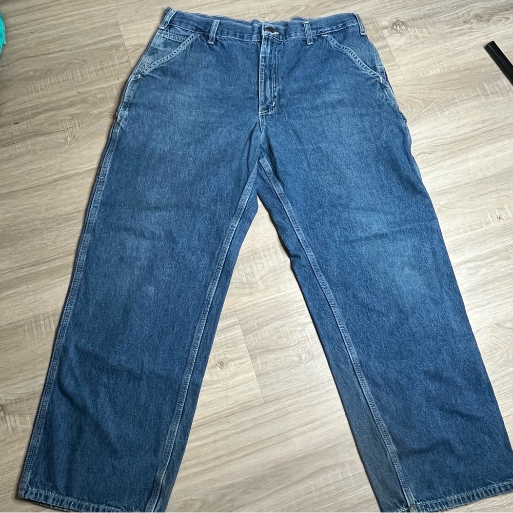 Men's Vintage Made in the USA Carhartt Dungaree Fit Carpenter Blue Jeans Sz‎ 36 - Picture 4 of 11